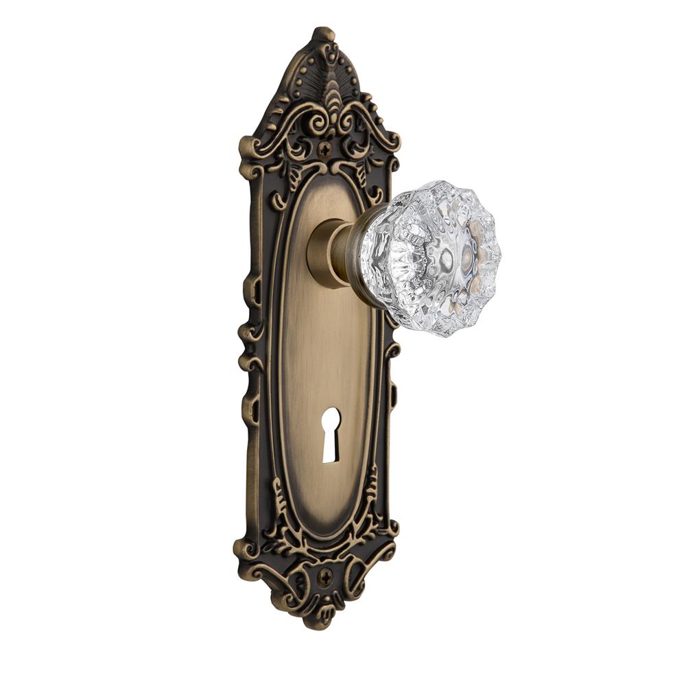 Nostalgic Warehouse VICCRY Mortise Victorian Plate with Crystal Knob and Keyhole in Antique Brass